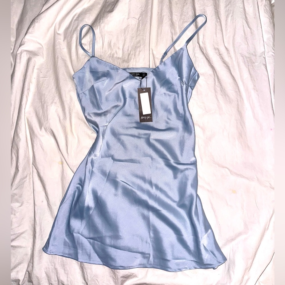 NWT NASTY GAL BABY BLUE SATIN MINI DRESS